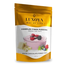 Luxoya Complex Fiber Pudding Creamy and Tasty 450g DOY - White Chocolate-Forest Fruit
