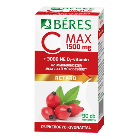 Béres C Max 1500 Csipkebogyó D3 Vitamin 3000ne Retard Filmtabletta 90x