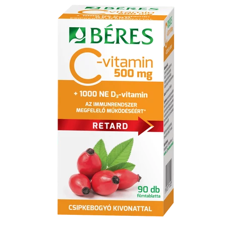 Béres C Vitamin 500mg Csipkebogyó D3 Vitamin 1000ne Retard Filmtabletta 90x