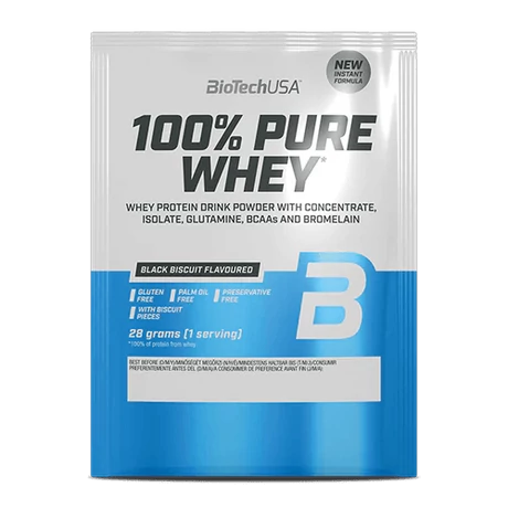 BioTechUSA 100% Pure Whey Tejsavó fehérjepor 28g  Black biscuit