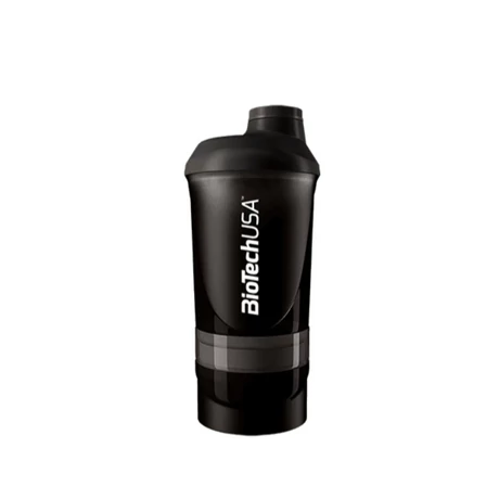 BioTechUSA Keverőpalack Biotech Wave Shaker 600ml (200ml+150ml) fekete-füst