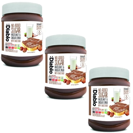 Diablo No Added Sugar Hazelnut Chocolate Spread (hozzáadott cukor nélkül készül csokoládé krém) 3x350 g