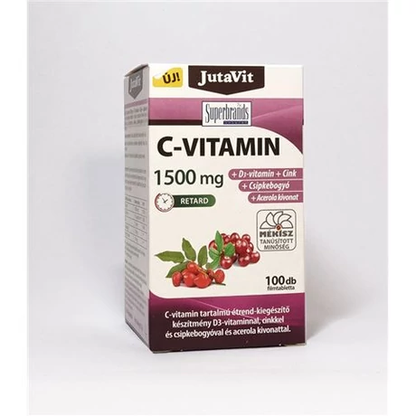 JutaVit C-vitamin 1500mg retard + csipkebogyó + acerola kivonat + D3 + Cink - 100 tabeltta