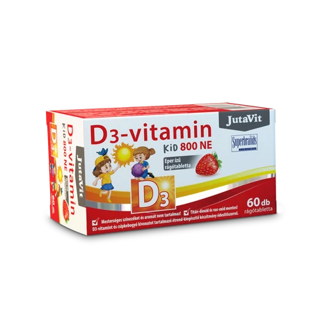 JutaVit D3-vitamin 800NE KID eper ízű rágótabletta 60x