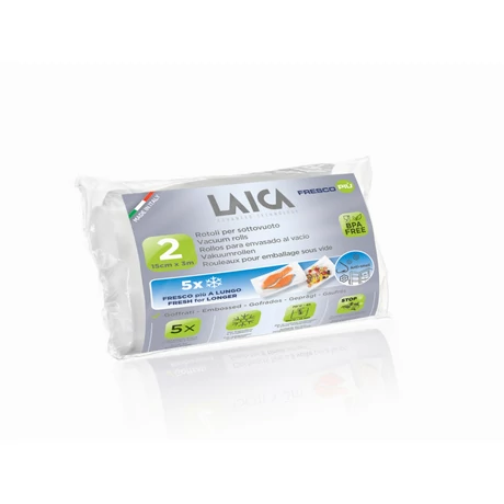 LAICA BPA mentes vákuumfólia tömlő (2 db légcsatornás, EXTRA erős 15 x 300 cm-es vákuumcsomagoló tekercs)