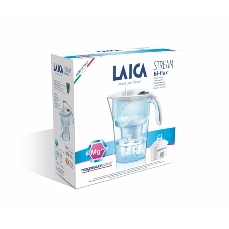 LAICA STREAM LINE fehér vízszűrő kancsó mechanikus kijelzővel és 1 db magnezium active bi-flux szűrőbetéttel