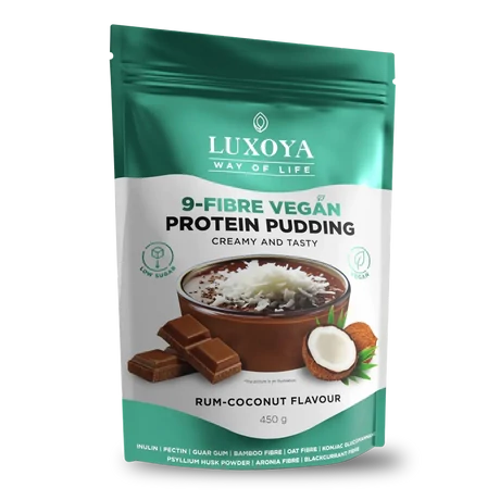 Luxoya 9-Fiber Vegan Protein Pudding Creamy And Tasty 450g DOY - Rum-Coconut Flavour