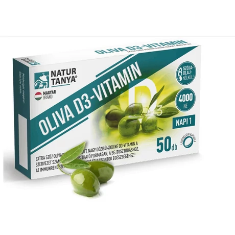 Natur Tanya® OLIVA D3-vitamin - 4000 NE Quali®-D D3-vitamin természetes extra szűz olívaolajban oldva. 50 db