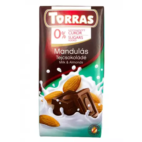 Torras  glutén-és cukormentes MANDULÁS tejcsokoládé 75g
